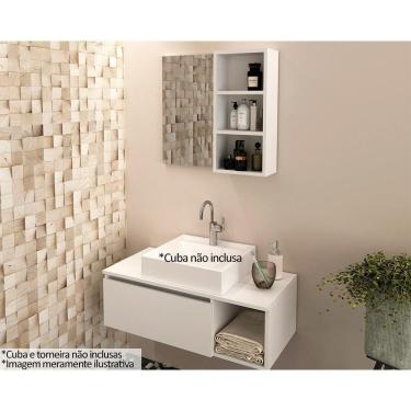 Imagem de Conjunto De Banheiro Balcão Suspenso Bn3601 S- Cuba 80cm E Armário C- Espelho Bn3609 Branco - Tecno Mobili