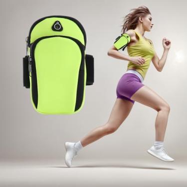 Imagem de Bolsa de braço de armazenamento de camada dupla com zíper, projetada para guardar celulares, cosméticos e chaves, com orifício para fone de ouvido