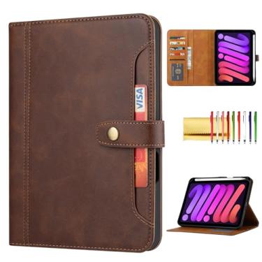Imagem de Capa fólio para iPad mini A17 Pro 2024/Mini 6 2021 21.1 cm, suporte dobrável de couro vegano TechCIRCLE [porta-lápis] capa protetora traseira de TPU macio inteligente com compartimentos para cartões e