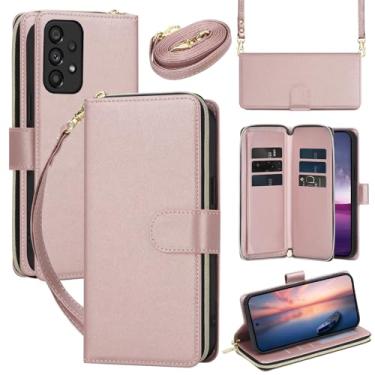 Imagem de Capa carteira para Samsung Galaxy A13 4G/5G com cordão ajustável e alça de pulso - Couro sintético durável e TPU, 9 compartimentos para cartão, fecho magnético, suporte, capa de proteção total à prova