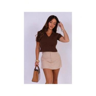 Imagem de Blusa Feminina Gola Polo Feminina Casual Tricot Luxo Moda Verão - NoBr