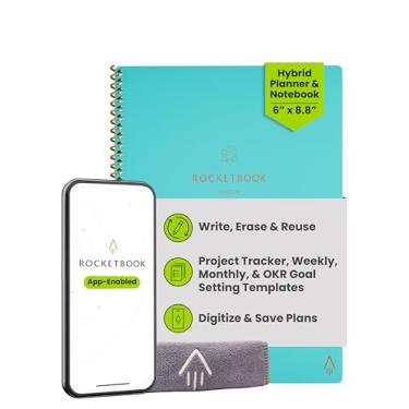 Imagem de Rocketbook Caderno reutilizável Fusion Smart – com 1 caneta Pilot Frixion e 1 pano de microfibra incluído – capa Neptune Teal, tamanho executivo (15 x 22,5 cm)