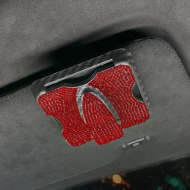 Imagem de SANMLX Suporte de óculos de sol para viseira de sol de carro, suporte de óculos, suporte para óculos, suporte para carro, com strass cintilante, clipe de cartão de bilhete de cristal