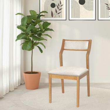 Imagem de Cadeira De Jantar Lagum Conforto Estofada Jequitibá Natural Linho Bege
