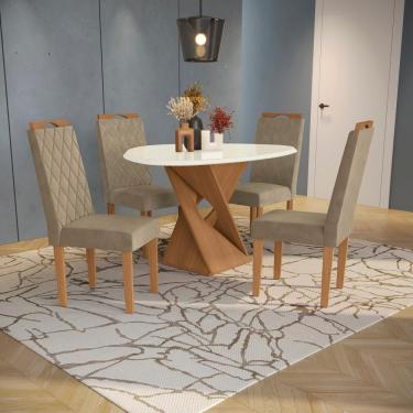 Imagem de Conjunto Sala De Jantar Luna Kappesberg 4 Cadeiras Veludo Bege