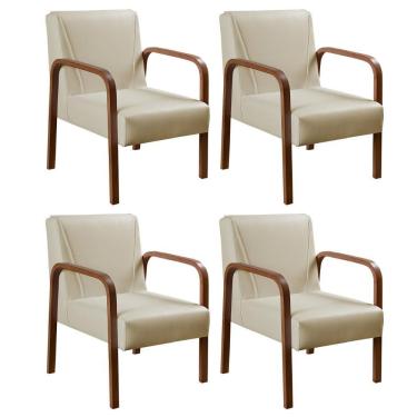 Imagem de Kit 4 Poltronas Anita Moderna Decorativa Braço Madeira - Corino Bege 370