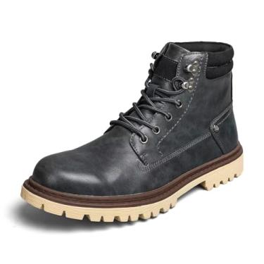 Imagem de Shaire Botas masculinas de couro Chukka | Botas masculinas com cadarço no tornozelo | Botas casuais confortáveis, Cinza 6360, 39