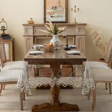 Imagem de Huierxun Toalha de mesa quadrada pequena transparente à prova de óleo TPU com borda de renda bordada 83 x 83 polegadas toalha de mesa transparente para cozinha jantar piquenique (marrom, 84 x 84 cm)