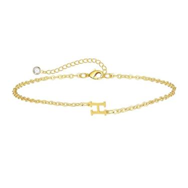 Imagem de Kyerlyn Pulseira com inicial para mulheres, pulseiras ajustáveis com alfabeto A-Z, minúsculas, banhado a ouro 14 K, pulseiras delicadas para meninas, boa sorte, significado, moda, joias para o dia a