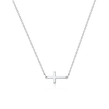 Imagem de Kyerlyn Colar de cruz para mulheres, moderno, banhado a ouro 14K, colar com pingente lateral para mulheres, colar de ouro/prata, gargantilha de cruz fofa, presentes de joias para mulheres, Latão, Sem