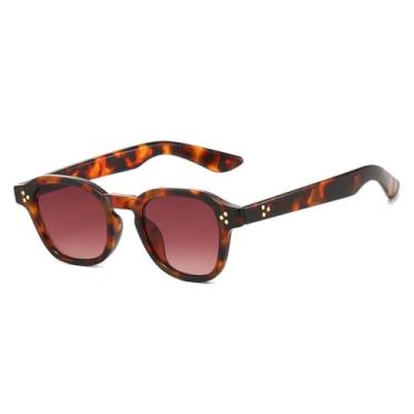 Imagem de Óculos de Sol Masculino Rivets com Lentes Degradê Chá UV400 e Design Punk Feminino para Esportes ao Ar Livre, Corrida e Ciclismo, Estampa de Leopardo Degradê Chá