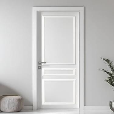 Imagem de 1 conjunto de kit de moldagem de porta autoadesivo pré-montado para decoração de moldura de janela de espelho de parede (parte superior 56 x 91 cm, meio 56 x 15 cm, fundo 56 x 50 cm)