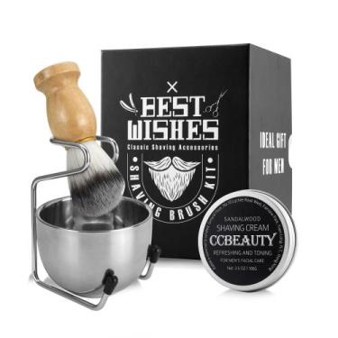 Imagem de Conjunto de pincéis e tigelas de barbear CCBeauty 4 em 1 Badger Shave