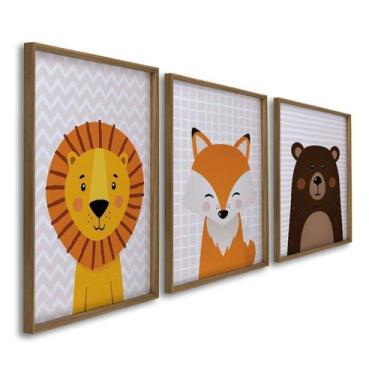 Imagem de Quadro Decorativo Infantil Ursinhos Estilosos 3 Telas 60x90cm para Qua