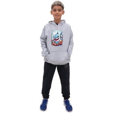 Imagem de Conjunto Infantil Menino Blusa Manga Longa Estampa de Tubarao e Calça Lisa Moletom Confortavel