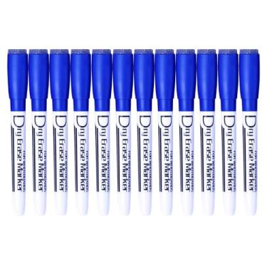 Imagem de Volcanics Marcadores magnéticos apagáveis a seco com tampa de borracha de baixo odor, canetas de quadro branco de ponta fina, marcadores para crianças, caixa fina de 12, azul