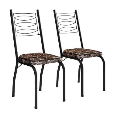 Imagem de Kit 2 Cadeiras Aço Carbono Tubular Metálica Acabamento D-25 Luana Preto-mosaico Palha