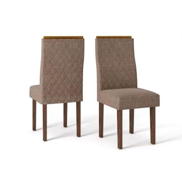 Imagem de Cadeira Sala De Jantar New Maia Kit 2 Un Rústico Malbec/linho Bronze - Dj Móveis