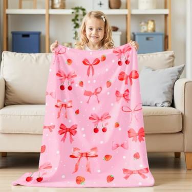 Imagem de Wajade Presentes de laço de morango para meninos e meninas - Cobertor de laço de morango, decoração de aniversário de Natal para crianças de 3 4 5 6 7 8 9 10 11 12 anos de idade adolescentes crianças