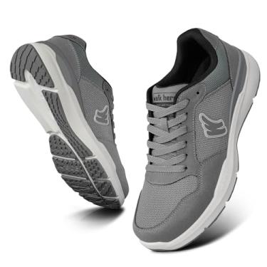 Imagem de Tênis masculino de caminhada para fascite plantar, suporte de arco com sola de borracha antiderrapante, sapatos ortopédicos casuais confortáveis com bico largo, Cinza, 11 Wide