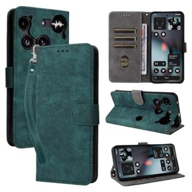 Imagem de NOUKAJU Capa para Nothing Phone 3, capa protetora tipo carteira, antiqueda, absorção de choque, proteção abrangente, função de suporte, suporte ajustável, capa protetora para celular 3 (verde)