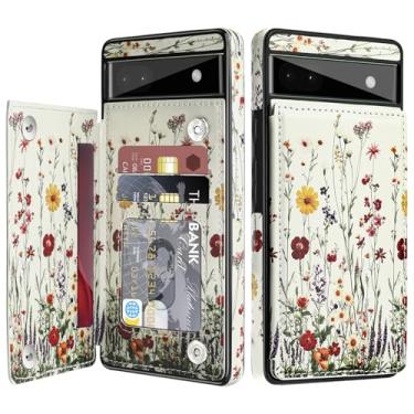 Imagem de Bizzib Capa carteira de couro para Google Pixel 6A com suporte para cartão, capa flip com fecho magnético à prova de choque capa protetora resistente para Google Pixel 6A, amarelo claro