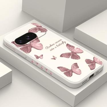 Imagem de LEECG Capa para Google Pixel 10, design fino de flores de silicone líquido para Pixel 10 capa de celular de 6,3 polegadas, borboleta de arroz branco