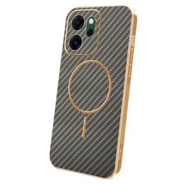 Imagem de HAOMRIYL Capa magnética para Oppo Find X9/X9pro, lente de câmera, proteção à prova de choque, capa de couro, textura de fibra de carbono, borda galvanizada, cinza, X9Pro