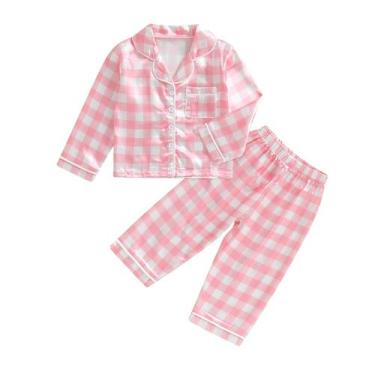 Imagem de Conjunto de pijamas Fsadfeas Kids Baby Girl com estampa xadrez acetina