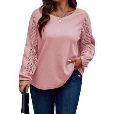 Imagem de Túnica feminina Eytino, tamanho grande, gola redonda, manga comprida, 