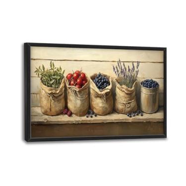 Imagem de Arte de parede de cozinha, decoração de parede com imagens de frutas coloridas, pintura de impressão em tela de especiarias de fazenda, arte emoldurada grande para cozinha, banheiro, sala de estar