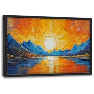 Imagem de Pôr do sol montanha grande arte de parede para sala de estar grande pintura de paisagem decoração de parede em tela emoldurada impressão nascer do sol natureza arte decorações para quarto escritório