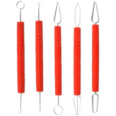 Imagem de Conjunto de facas para decoração de bolo de cerâmica de argila com 5 peças, ferramentas de escultura do chef, cabeças de entalhe redondas de linha dupla incluídas, arte vegetal ideal para