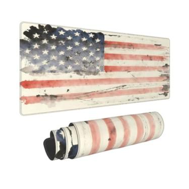 Imagem de CANFLASHION Tapete de mouse com bandeira americana, tapete de mesa de escritório 80 x 28 cm, mouse pad grande para jogos com design retrô, GG estendido à prova d'água para computador com base de