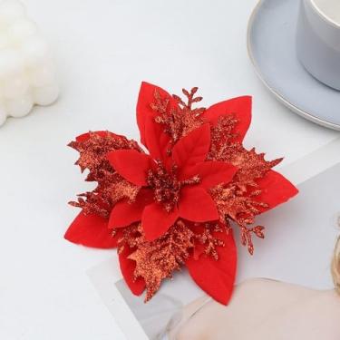 Imagem de 10 peças de flores artificiais - flor de seda com hastes rosas vermelhas arranjos florais falsos para casa de banho escritório mesa central prateleira decoração de casamentos