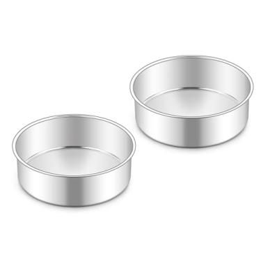 Imagem de Homikit Conjunto de 2 formas de bolo de 15 cm, formas redondas de aço inoxidável, 5 cm de profundidade, pequenas formas antiaderentes para bolo, para casamento, aniversário, chá de bebê, acabamento