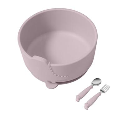 Imagem de HOMELIFE Combo Tigela e Talher Silicone NT-27 para Alimentação Bebê/Crianças Rosa, Conjunto Completo, Livre de BPA, PVC e Látex