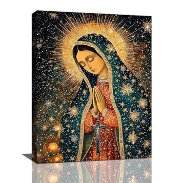 Imagem de Arte de parede da Virgem Maria, imagens de Nossa Senhora de Guadalupe, pintura emoldurada em tela cristã, arte abençoada para decoração de casa, sala de estar, quarto, 40 cm x 30 cm L