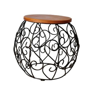 Imagem de Banco Banquinho Barril Arabesco Rustico Artesanal Ferro E Madeira