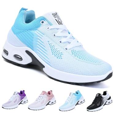 Imagem de BERANMEY Tênis confortável feminino casual para caminhada, leve, respirável, malha acolchoada, Azul, 37