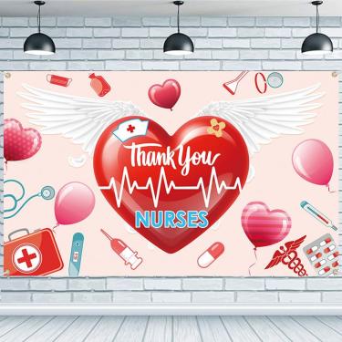 Imagem de Pano de fundo: Obrigado, Apreciação das enfermeiras, 180 cm x 110 cm, poliéster