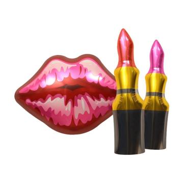 Imagem de Balões metalizados com tema de maquiagem, 3 peças — desenho animado de lábios e batom