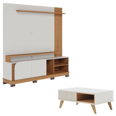 Imagem de Estante Home Theater Jurerê 1.8 Off White Matte Freijó Com Mesa De Centro Jeri Off White Freijó - Colibri