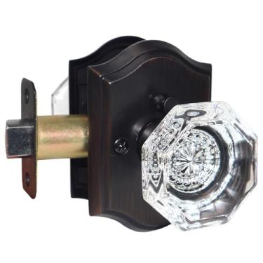 Imagem de Yhomaxtus Maçanetas de cristal, maçanetas de vidro octogonal, maçanetas de porta de cristal bronze polido a óleo com trava para banheiro quarto, 1 pacote de maçanetas de vidro vintage