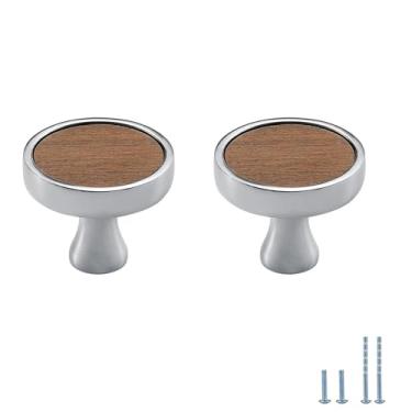 Imagem de Evionlin 2 maçanetas redondas cromadas brilhantes de nogueira de liga de zinco puxadores de armário