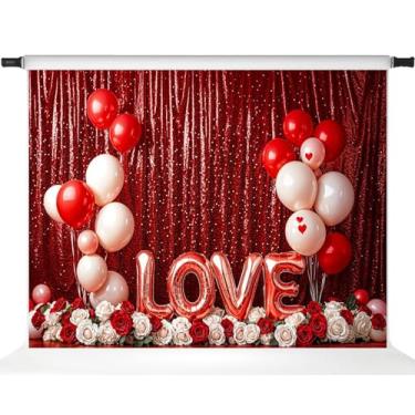 Imagem de Kate Cenário de Dia dos Namorados para fotografia, balões de amor doce, fundo vermelho, acessório para fotos de festa de casal, 2,1 x 1,5 m