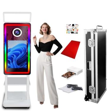 Imagem de Cabine fotográfica espelhada mágica de 40 polegadas com máquinas de cabine fotográfica de tela sensível ao toque de 54,6 cm, com mini PC embutido, para casamentos, Natal, festas (branco, cabine