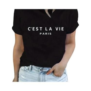Imagem de Camiseta Feminina Manga Curta - Estampa Paris - Gola Redonda - Casual 