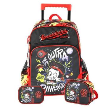 Imagem de Kit Mochila Enaldinho Rodas Lancheira E Estojo Box Escolar