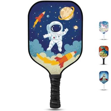 Imagem de Dany x Kevin Raquete infantil de pickleball – Design de astronauta e galáxia para idades de 3 a 12 anos | Fibra de vidro leve (0,2 kg) | Pega pequena e confortável | Presente divertido para iniciantes